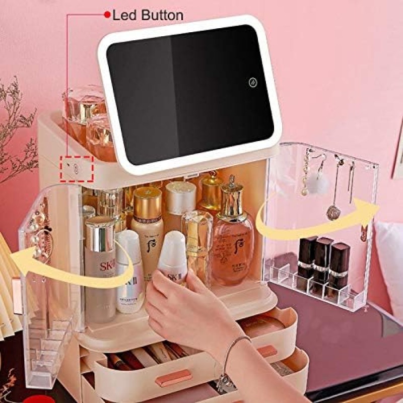 Cosmetic Storage Box With Mirror Led Light