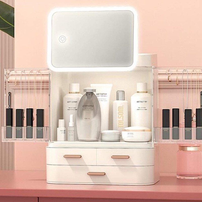 Cosmetic Storage Box With Mirror Led Light