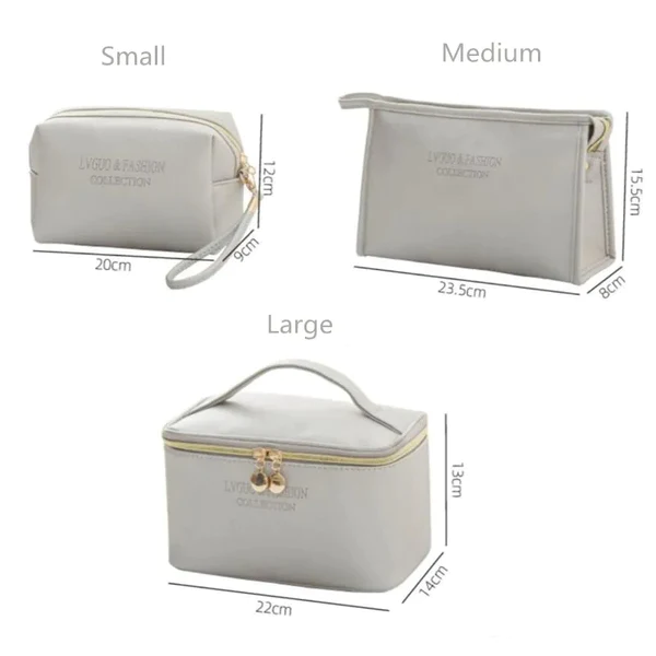 3PCs PU Leather Makeup Travel Bag