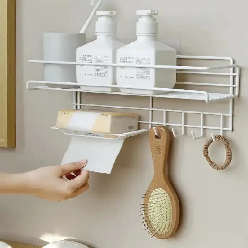 Bathroom Storage Shelf with Hooks and Soap Dish