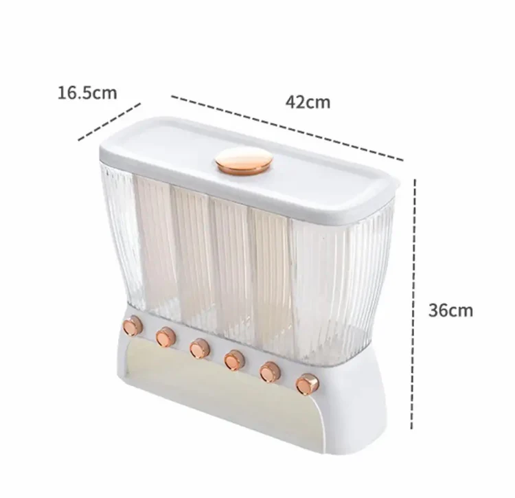 6 Grids, 12 Kg Cereal Grain Organizer, Press-type Rice Storage Box