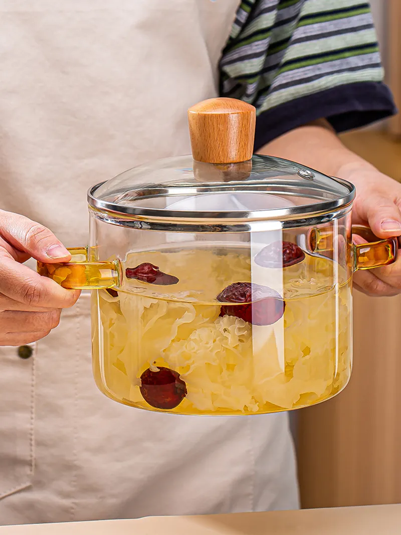 Glass Cooking Pot with Lid, Heat Resistant Borosilicate Glass Cookware Stovetop Pot Set