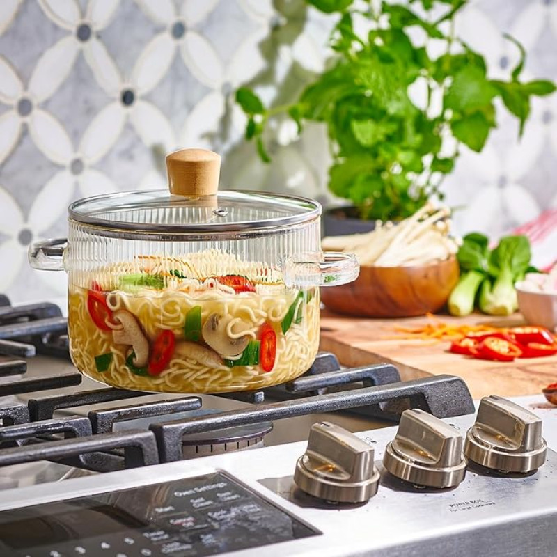 Glass Cooking Pot with Lid, Heat Resistant Borosilicate Glass Cookware Stovetop Pot Set