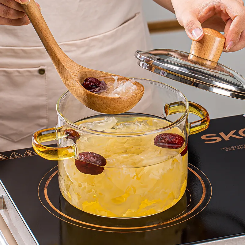 Glass Cooking Pot with Lid, Heat Resistant Borosilicate Glass Cookware Stovetop Pot Set