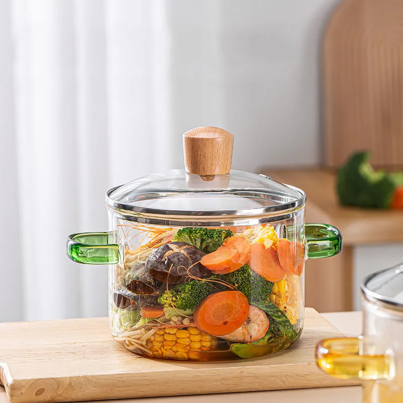 Glass Cooking Pot with Lid, Heat Resistant Borosilicate Glass Cookware Stovetop Pot Set