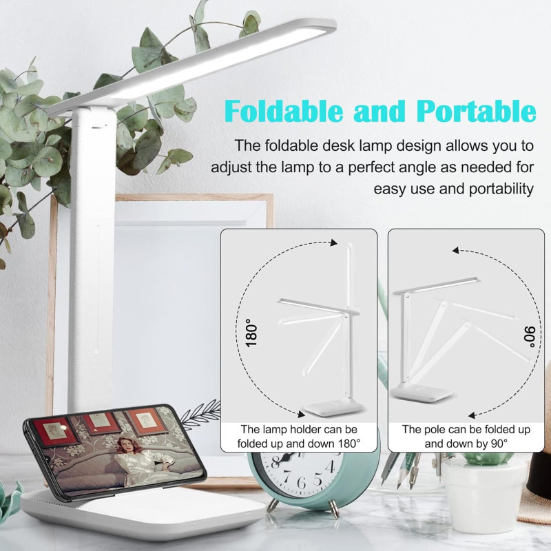 Eye-Caring 3 Colors LED Desk Lamp with Phone Holder- Charge And Plug USB