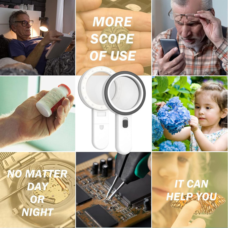 Magnifying Glass with Light, 30X Handheld Large Magnifying Glass
