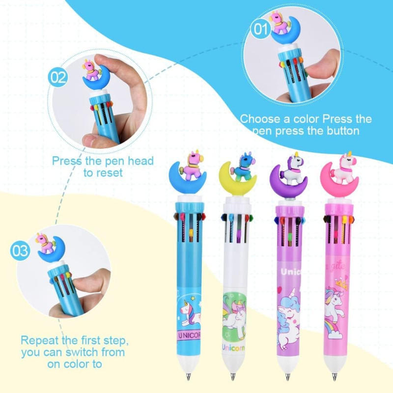 Multicolor Ball Pen, 5-in-1 Retractable Ballpoint Pens, 10 colours Roller Ball Multicolor Pens for Office School Supplies Students
