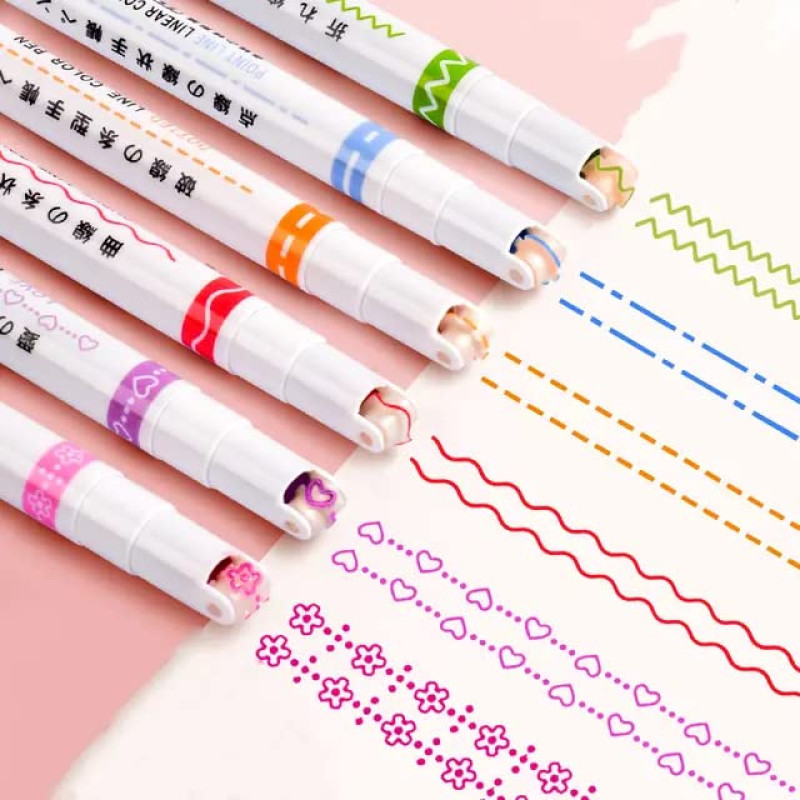 6 Roller Color Pens Highlighters With 6 Different Curve Shapes,Curve Highlighter Pen Set