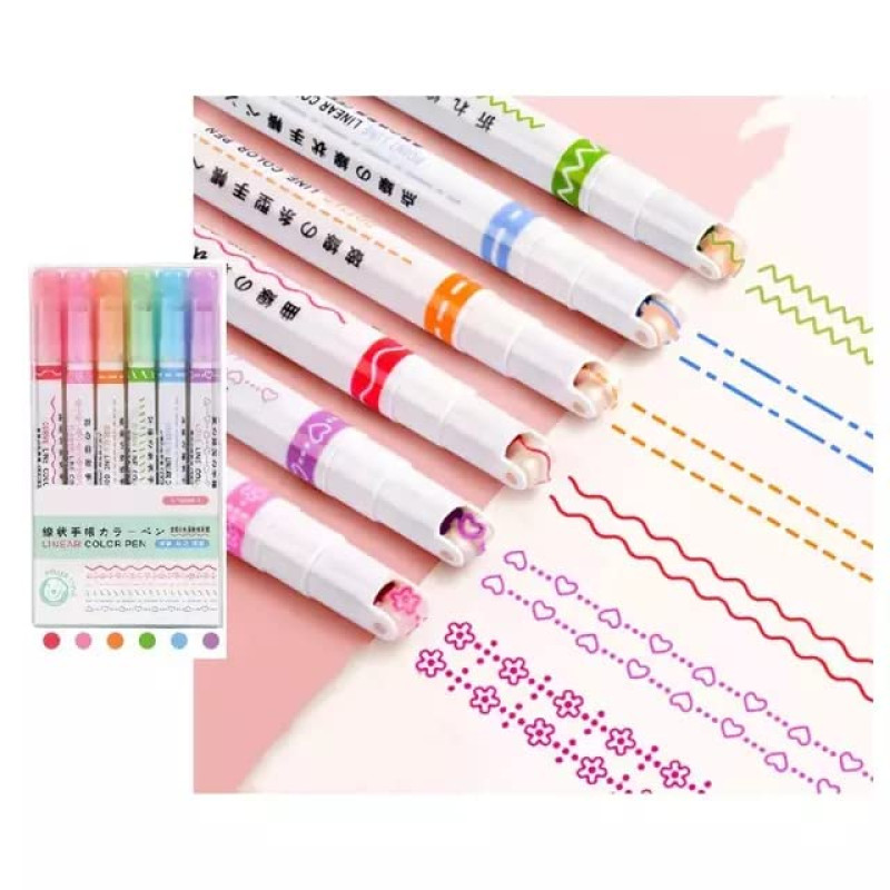 6 Roller Color Pens Highlighters With 6 Different Curve Shapes,Curve Highlighter Pen Set