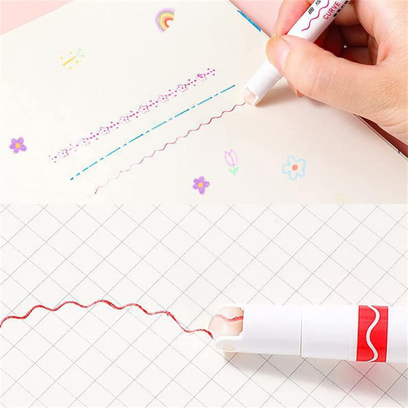 6 Roller Color Pens Highlighters With 6 Different Curve Shapes,Curve Highlighter Pen Set