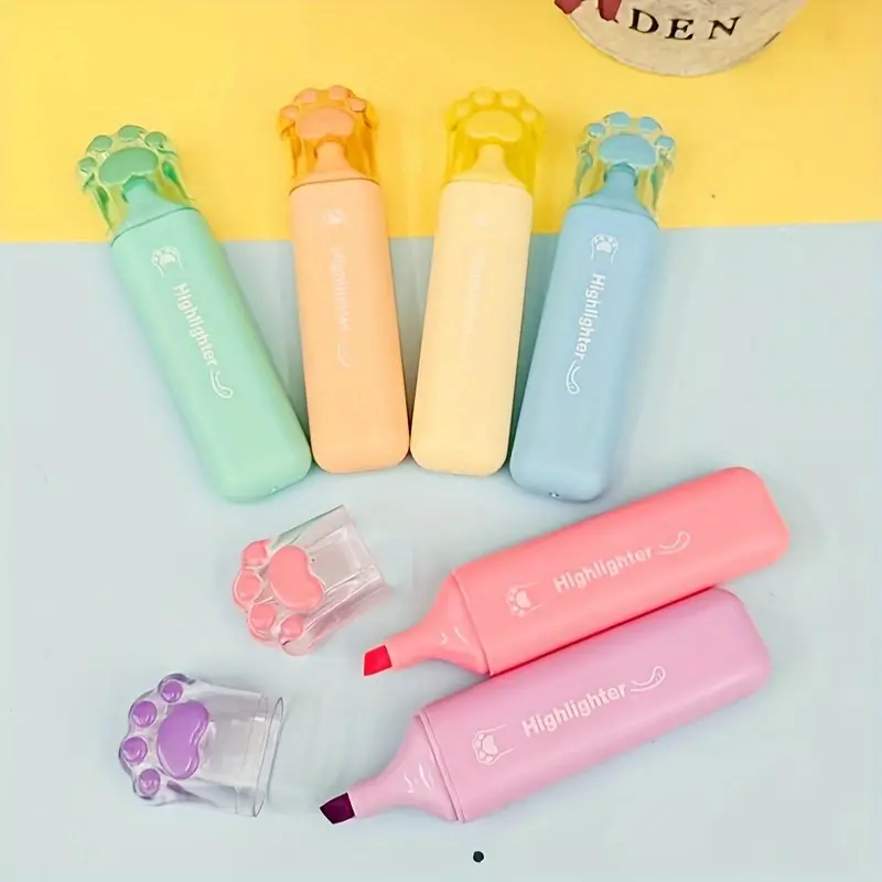 Mini Cat Paw Highlighter - Vibrant Colors, Perfect For Students & Office Use