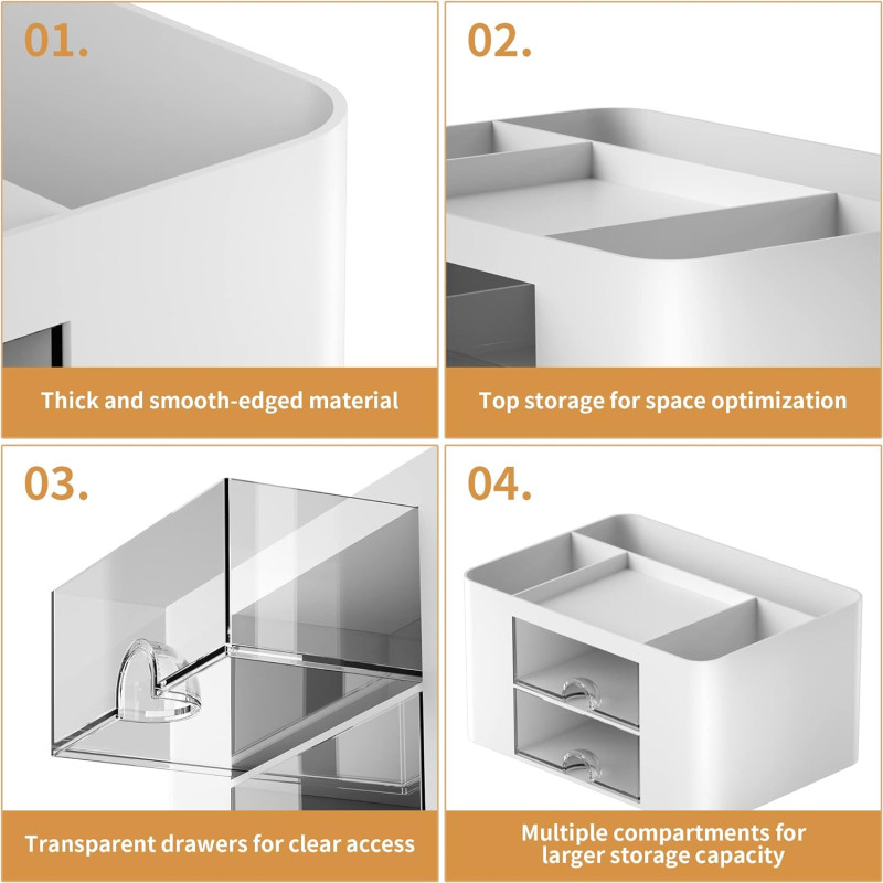 Stationary Organizer With 2 Drawers, Multi-Functional Pencil Holder For Desk, Holder Storage Box For Desk, Office Supplies