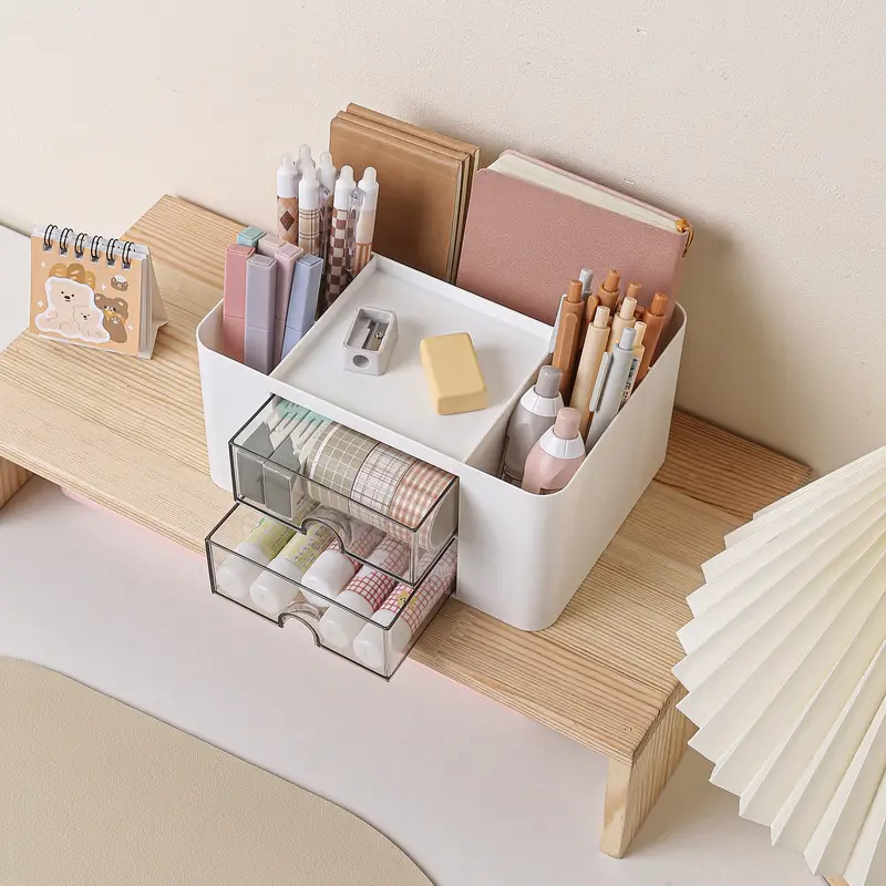 Stationary Organizer With 2 Drawers, Multi-Functional Pencil Holder For Desk, Holder Storage Box For Desk, Office Supplies