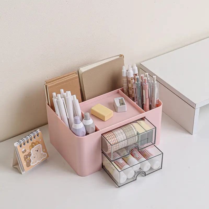 Stationary Organizer With 2 Drawers, Multi-Functional Pencil Holder For Desk, Holder Storage Box For Desk, Office Supplies