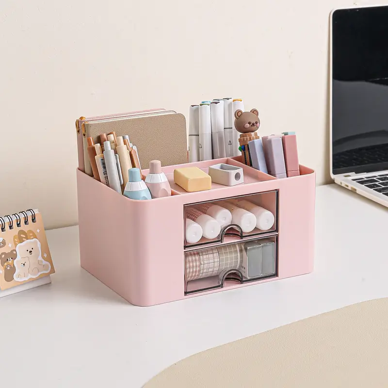 Stationary Organizer With 2 Drawers, Multi-Functional Pencil Holder For Desk, Holder Storage Box For Desk, Office Supplies