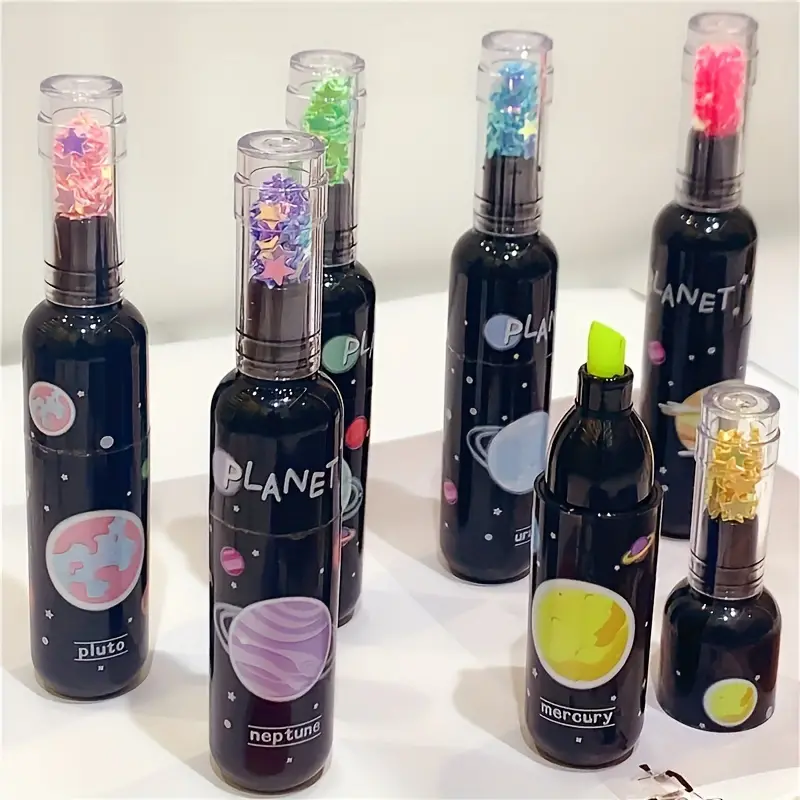6pcs Wine Bottle Shape Highlighter, Mini Creative Shape Highlighter, Cute Doodle Pen, 6 Colors Set Color Pen, Color Highlighter Marker Pen
