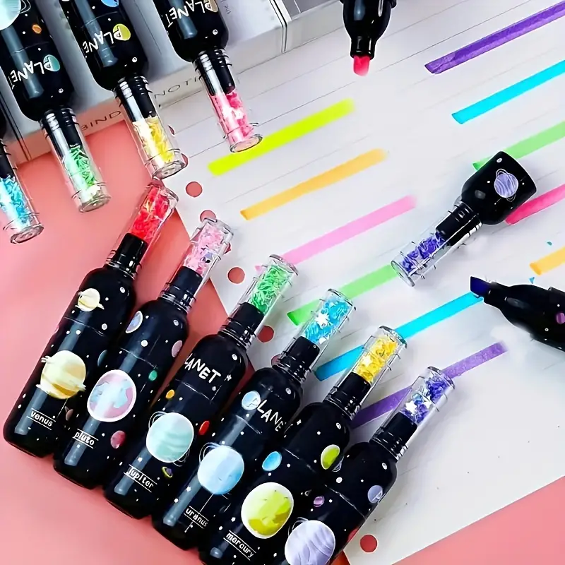 6pcs Wine Bottle Shape Highlighter, Mini Creative Shape Highlighter, Cute Doodle Pen, 6 Colors Set Color Pen, Color Highlighter Marker Pen