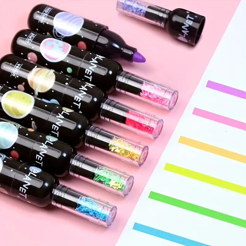 6pcs Wine Bottle Shape Highlighter, Mini Creative Shape Highlighter, Cute Doodle Pen, 6 Colors Set Color Pen, Color Highlighter Marker Pen