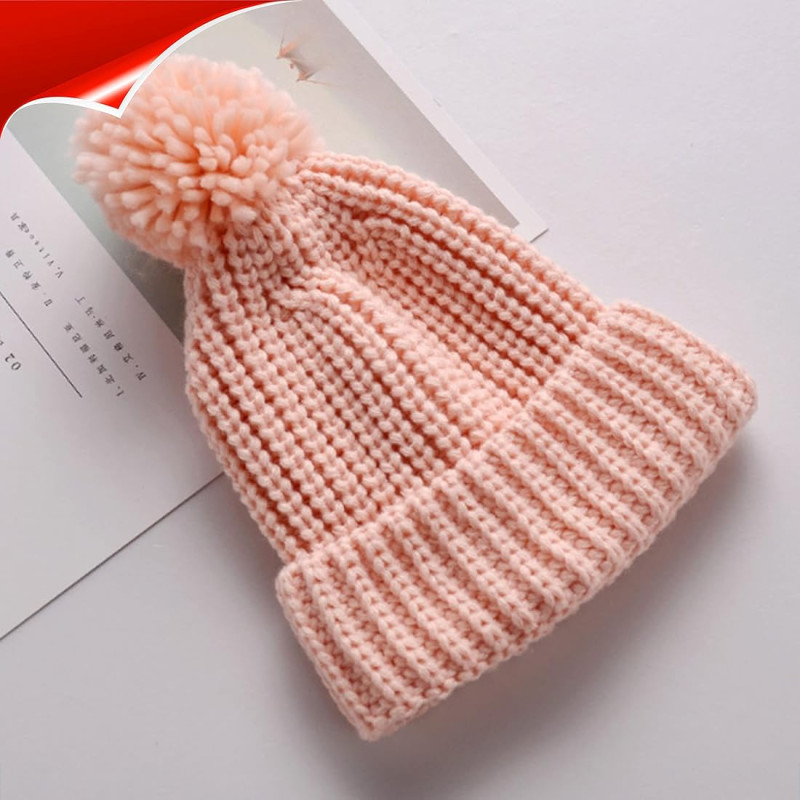 MOMS & TODDLE BABY HAT FAUX FUR POMPOM BEANIE HAT