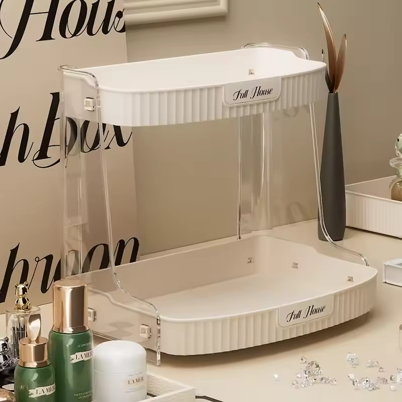 Desktop Double Layer Bathroom Organizer Shelf Cosmetic Storage Rack Waterproof Skincare Lipstick Makeup Perfume Holder