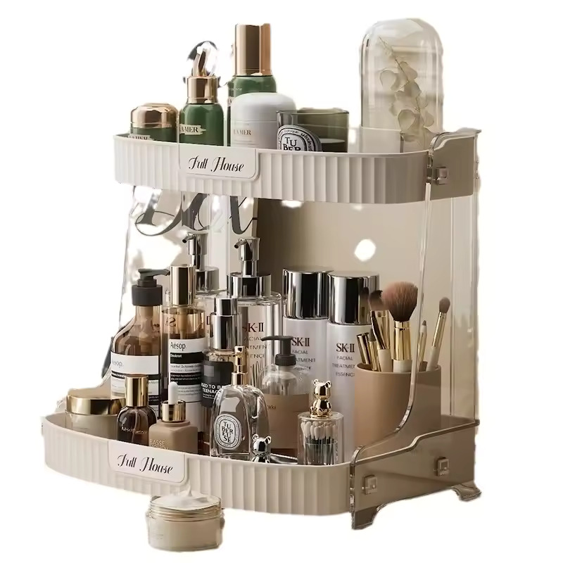 Desktop Double Layer Bathroom Organizer Shelf Cosmetic Storage Rack Waterproof Skincare Lipstick Makeup Perfume Holder