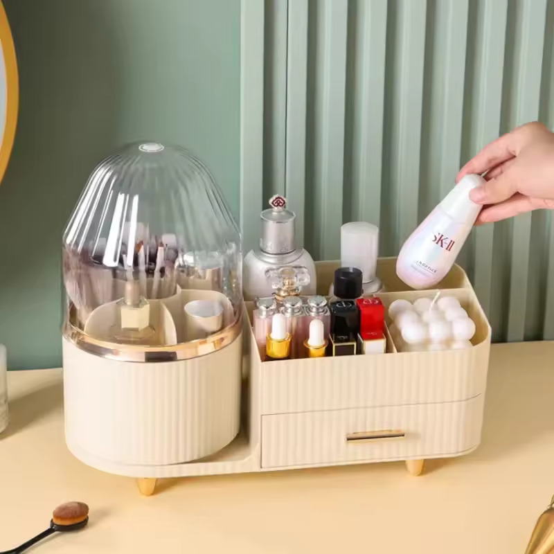 360° Rotating Makeup Organizer With Drawer,Cosmetic Display Case For Vanity Brush,Skincare,Lipstick Bathroom Countertop,Desk