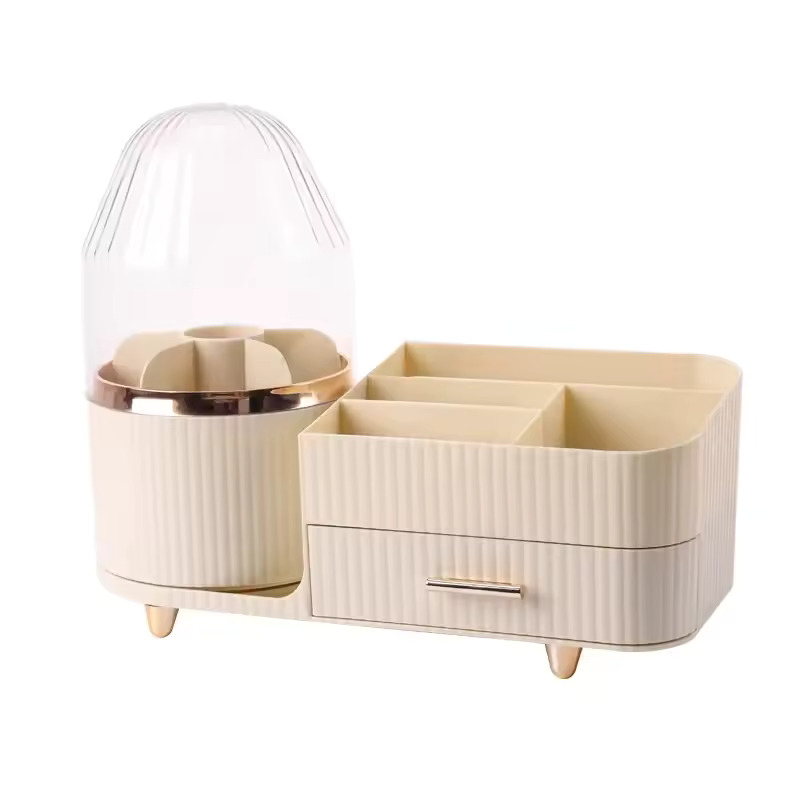 360° Rotating Makeup Organizer With Drawer,Cosmetic Display Case For Vanity Brush,Skincare,Lipstick Bathroom Countertop,Desk