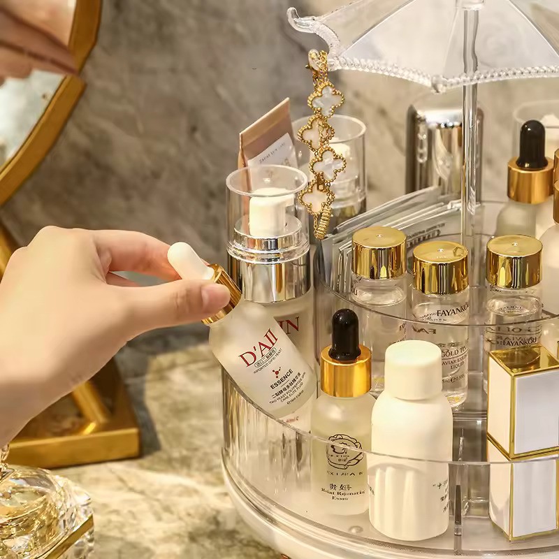 Luxury Makeup Organizers 360 Rotation Transparent Storage Box Storage Shelf Cosmetic Storage Box Bathroom Organizer Home Storage