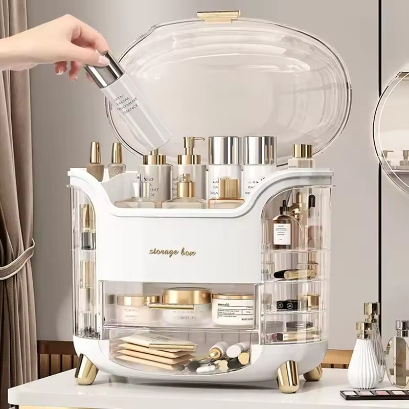 Desktop Cosmetics Storage Box with Lid Makeup Organiser Large Capacity Dust-proof Organizers Lipstick Jewelry Makeup Storage Box