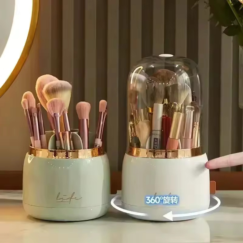 1pcCosmetic Storage Dustproof Rotating Compartment Brush Tube Lipstick Eye Shadow Makeup Brush Bucket Desktop Shelf