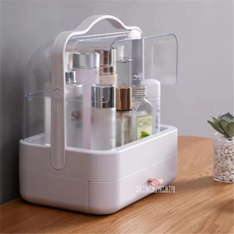 Hot Makeup Organizer Storage Box Dust-proof Desktop Drawer Jewelry Organizer Transparent Handle Skincare Storage Containers