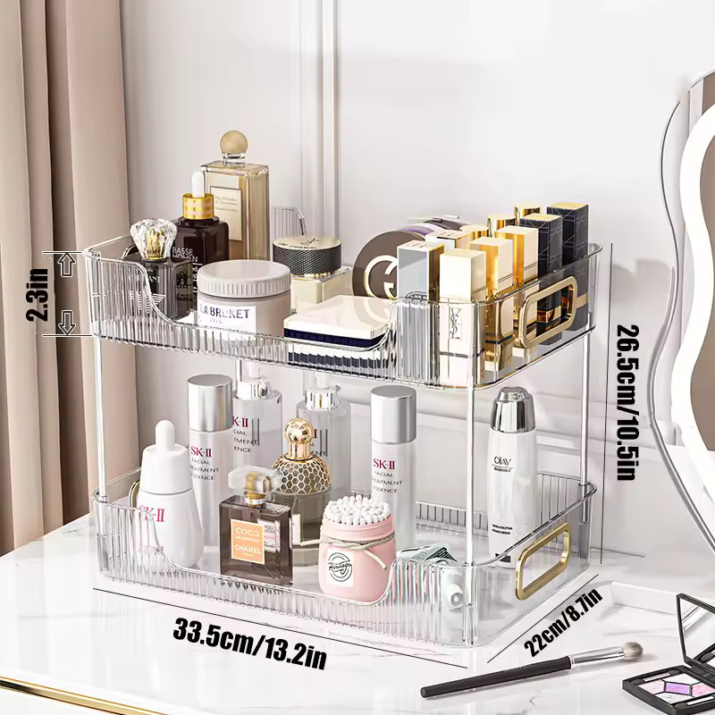 Acrylic Bathroom Organizer Shelf, Large Capacity Makeup Storage Rack, Skincare and Cosmetic Holder, Home Organizer Free