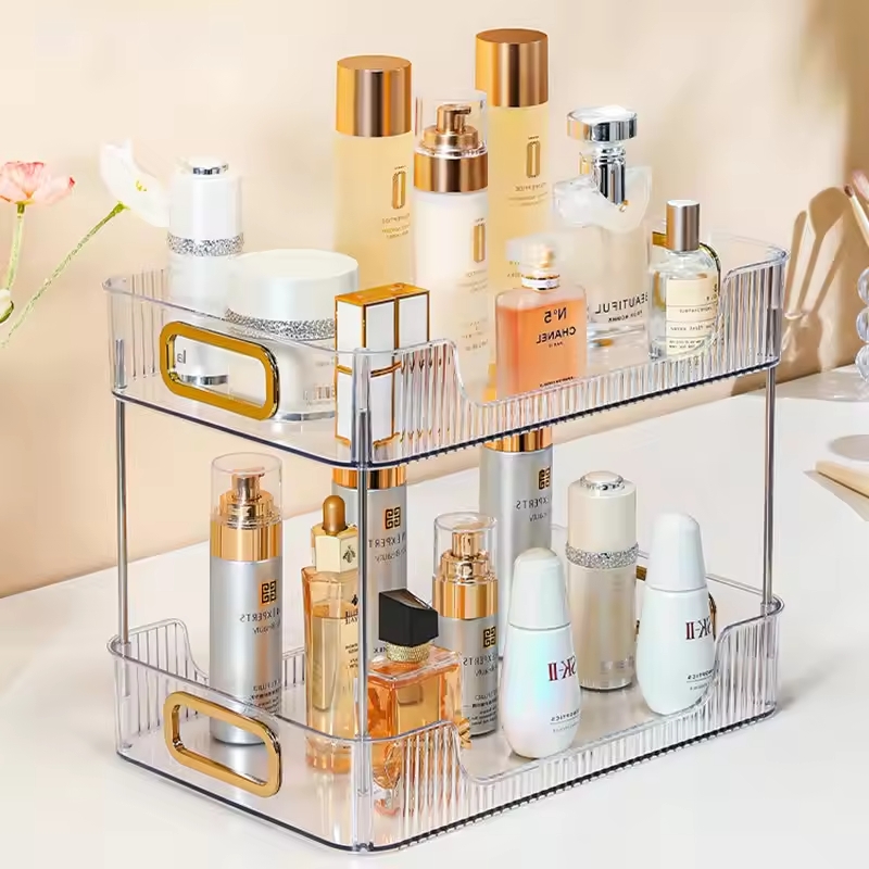 Acrylic Bathroom Organizer Shelf, Large Capacity Makeup Storage Rack, Skincare and Cosmetic Holder, Home Organizer Free