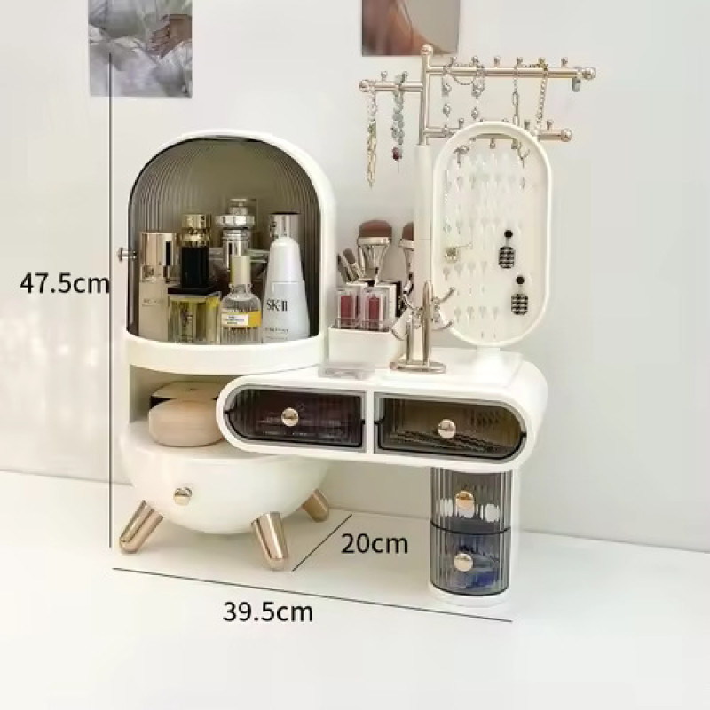 Dressing table, cosmetics storage box, desktop jewelry integrated, dust-proof, high-end feeling,