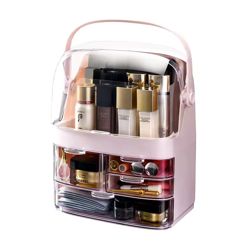 Transparent Cosmetics Storage Box, Separated Makeup Organizer, Waterproof Desktop Skin Care Products Storage Case