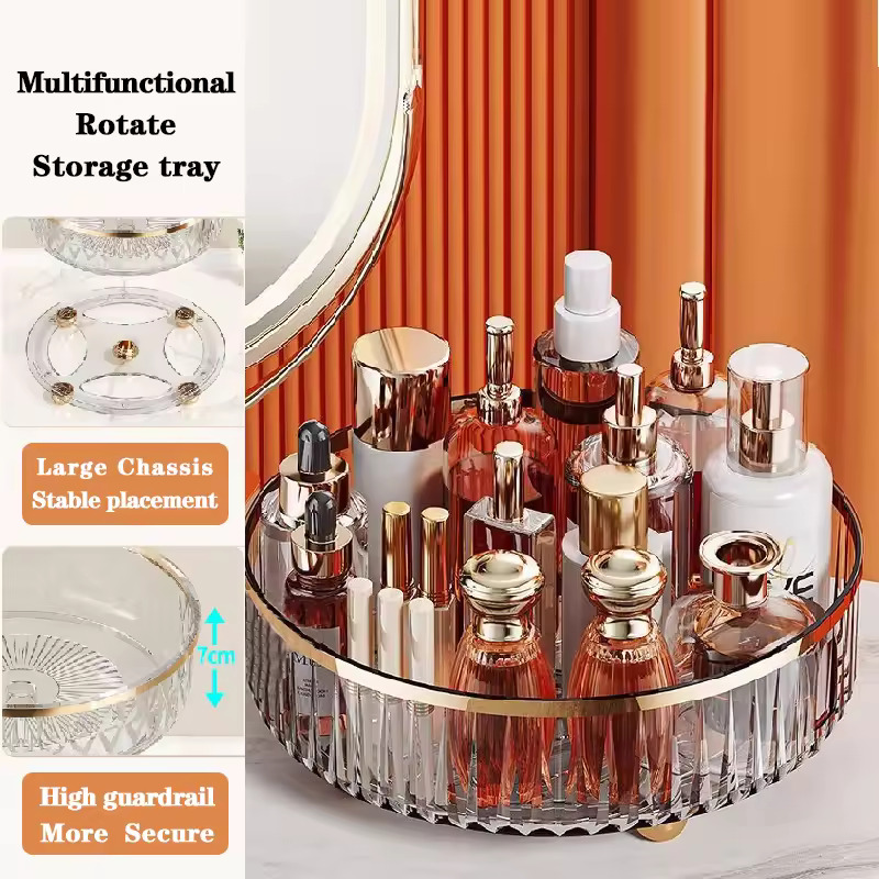 Rotating Cosmetic Organizer Light Luxury Perfume Skincare Organizer Transparent Makeup Storage Tray For Jewelry Aromatherapy