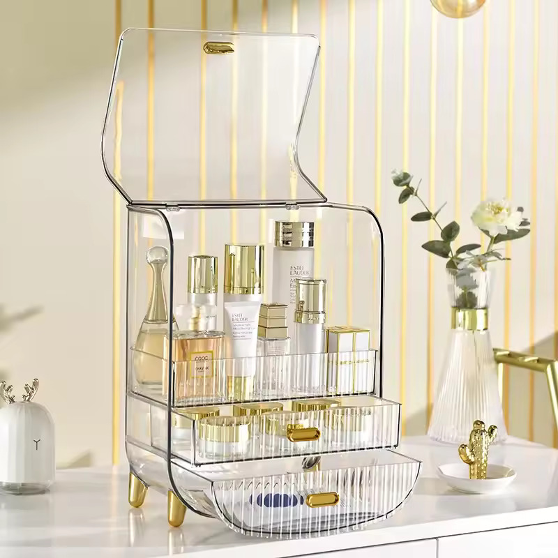 Makeup Organizer Box Desktop Dustproof Drawer Cosmetic Organizer Bathroom Transparent Jewelry Skincare Lipstick Storage Rack
