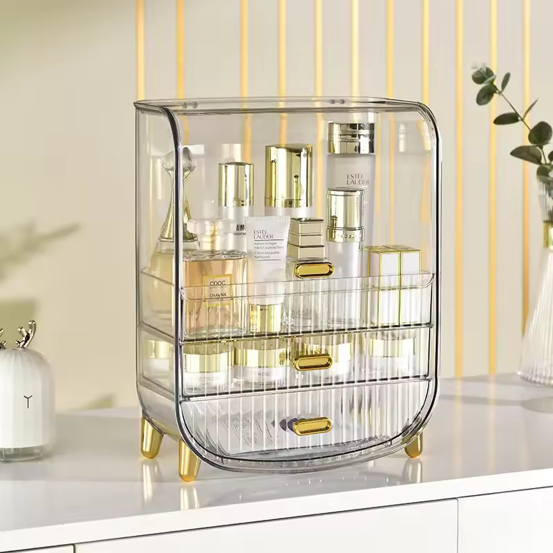 Makeup Organizer Box Desktop Dustproof Drawer Cosmetic Organizer Bathroom Transparent Jewelry Skincare Lipstick Storage Rack