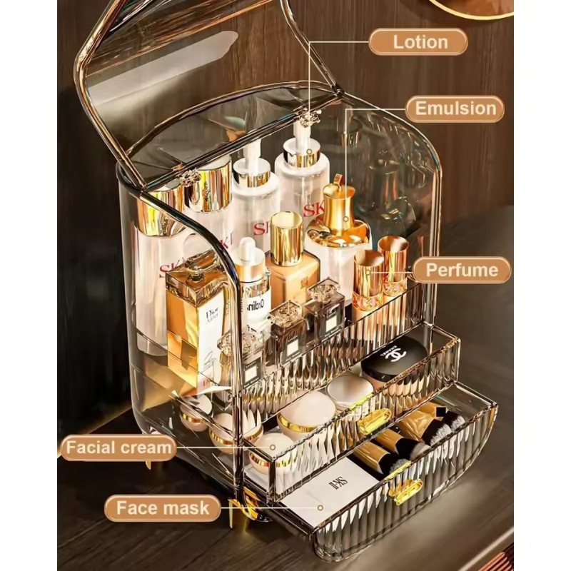 Makeup Organizer Box Desktop Dustproof Drawer Cosmetic Organizer Bathroom Transparent Jewelry Skincare Lipstick Storage Rack
