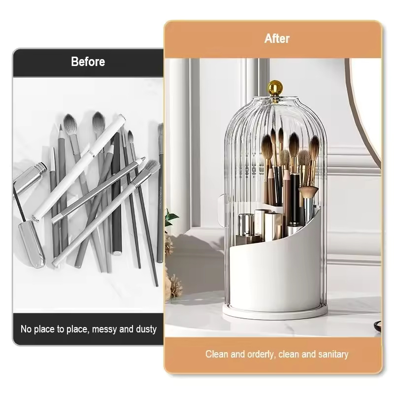 360° rotary makeup brush holder with cover Luxury cosmetics lipstick eyebrow pencil holder