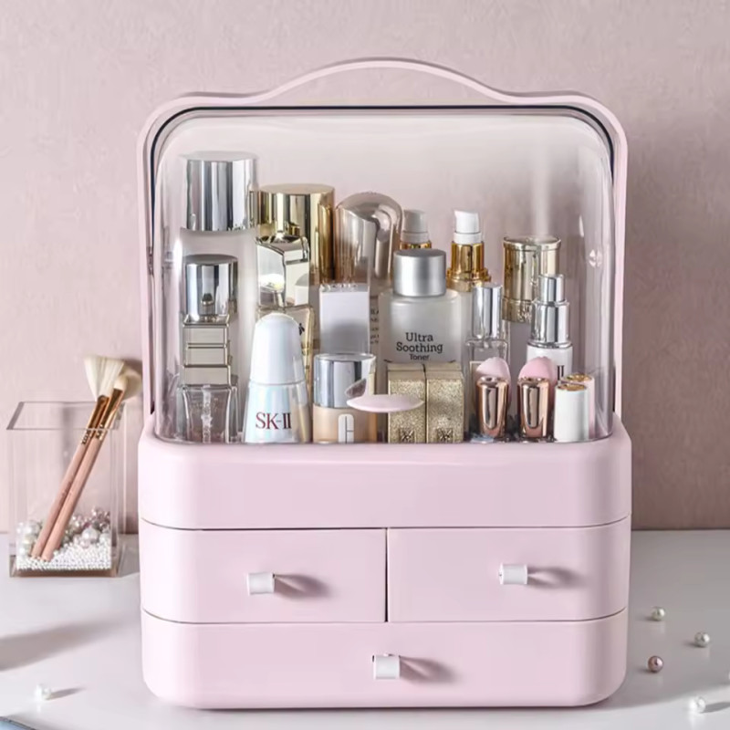 Makeup Organizer Storage Box Dust-proof Desktop Drawer Jewelry Organizer Transparent Portable Handle Skincare Storage Containers