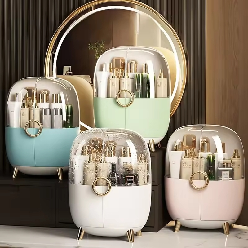 Light luxury cosmetics storage box, dust-proof desktop makeup box