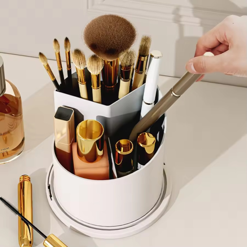 Makeup Brush Holder with Lid Diamond Birdcage 360° Rotating Makeup Organizer Dustproof Cosmetics Storage Box Lipstick Container