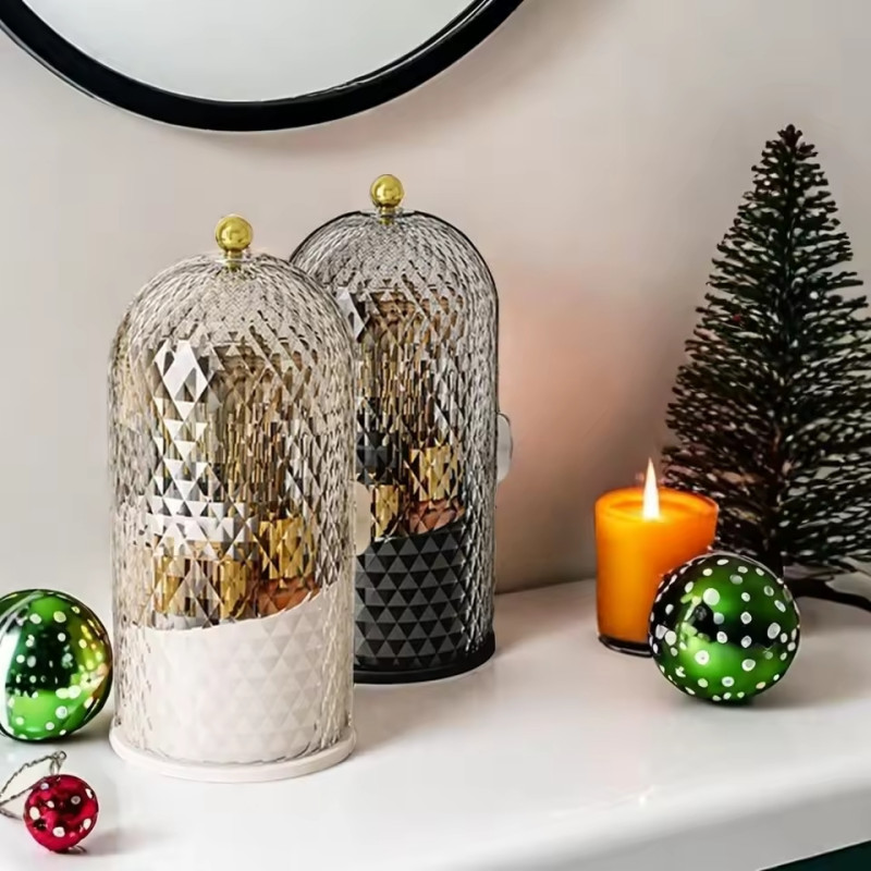 Makeup Brush Holder with Lid Diamond Birdcage 360° Rotating Makeup Organizer Dustproof Cosmetics Storage Box Lipstick Container