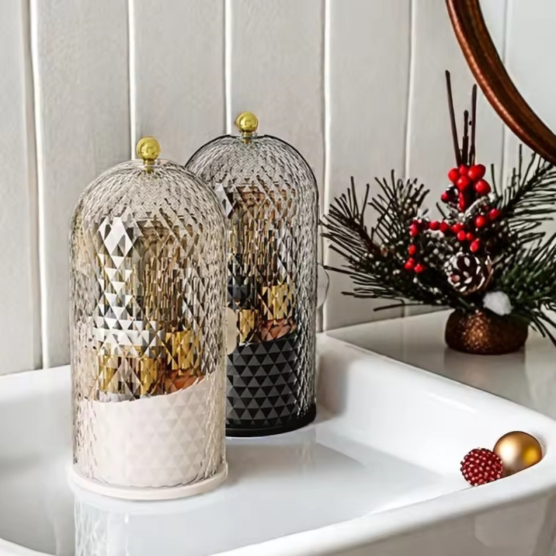 Makeup Brush Holder with Lid Diamond Birdcage 360° Rotating Makeup Organizer Dustproof Cosmetics Storage Box Lipstick Container