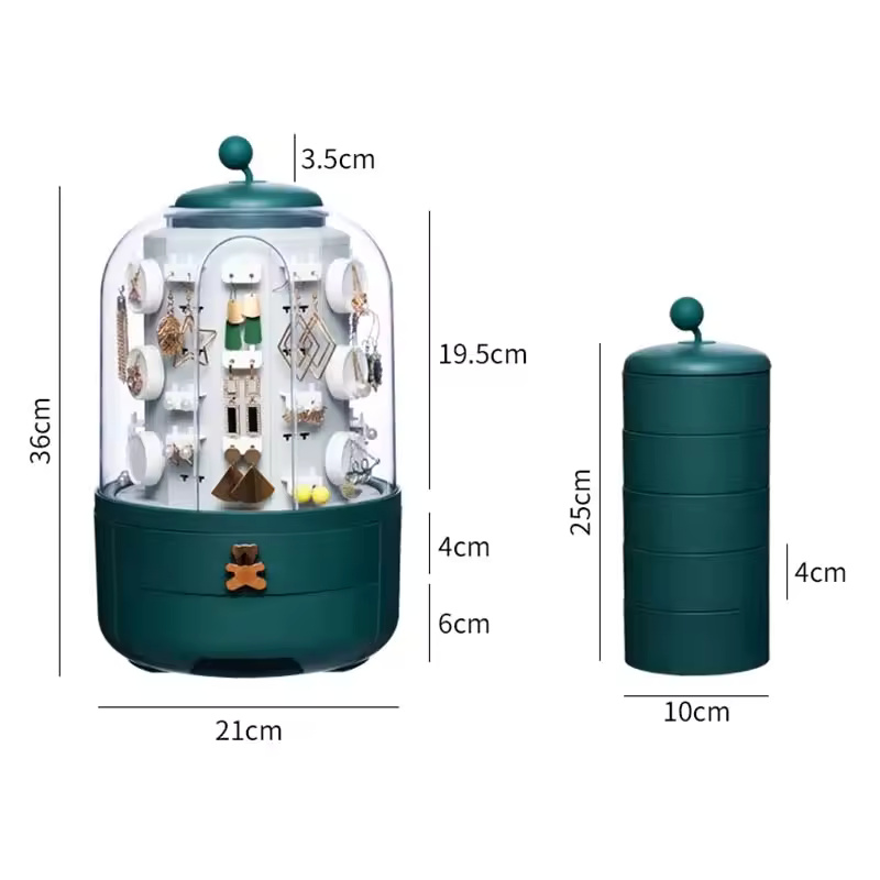 360 Rotating Jewelry Organizer Cosmetic Storage Box Earring Necklace Display Transparent Makeup Desktop Organizer For Woman