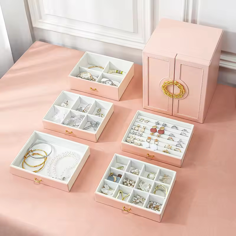 Exquisite Jewelry Storage Box, Large Capacity Organizer for Earrings, Rings, Necklaces, Bracelets, Handmade with Exquisite