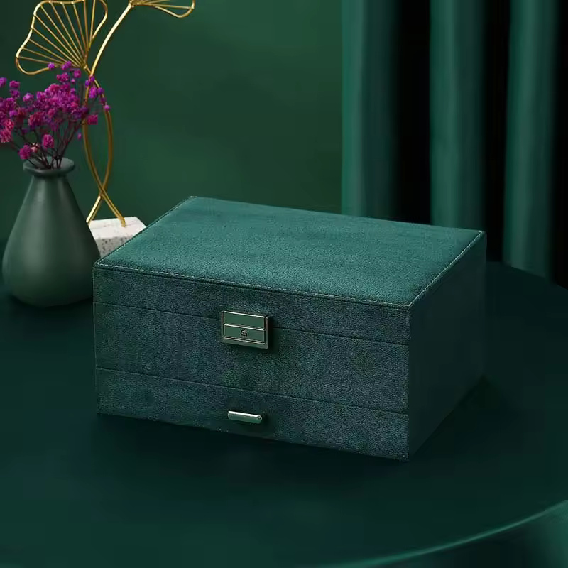 Large layers Jewelry Box Flannel Velvet PU Leather Vintage Layers Necklace Earrings Ring Storage Box Jewlery Organizer