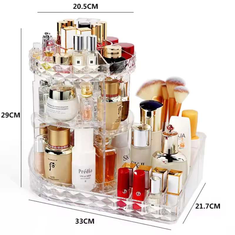 Rotating Makeup Organizer 360 Degree Spinning Makeup Holder Large Capacity Adjustable Cosmetic Storage Stand Space Saving Makeup